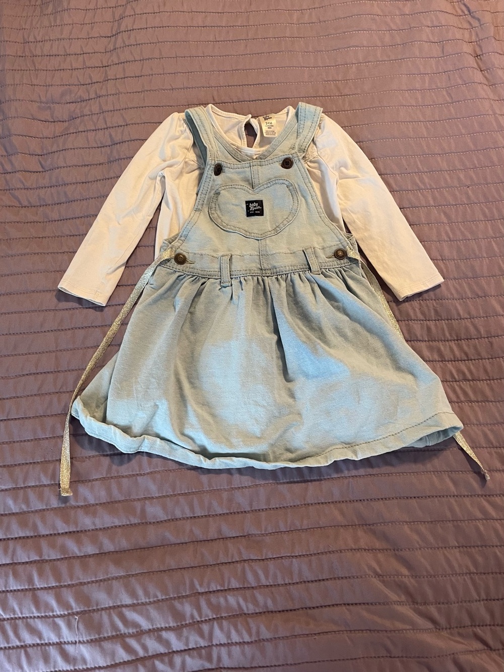 Oshkosh Light Blue Denim Overall Dress with White Long-Sleeve onesie - baby